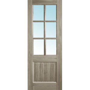 Дверь деревянная межкомнатная из массива бессучкового дуба, Классик, 2 филенки, узор, 6 стекол